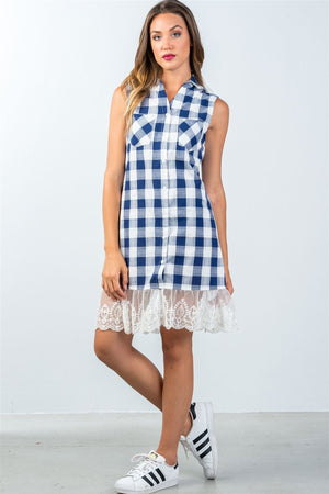 Lace Plaid Shirt Dress
