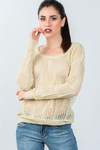 Ladies fashion beige crochet & flower embroidered mesh top