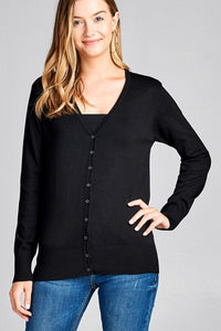 Ladies fashion long sleeve v-neck classic sweater cardigan