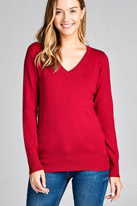 Ladies fashion long sleeve v-neck classic sweater