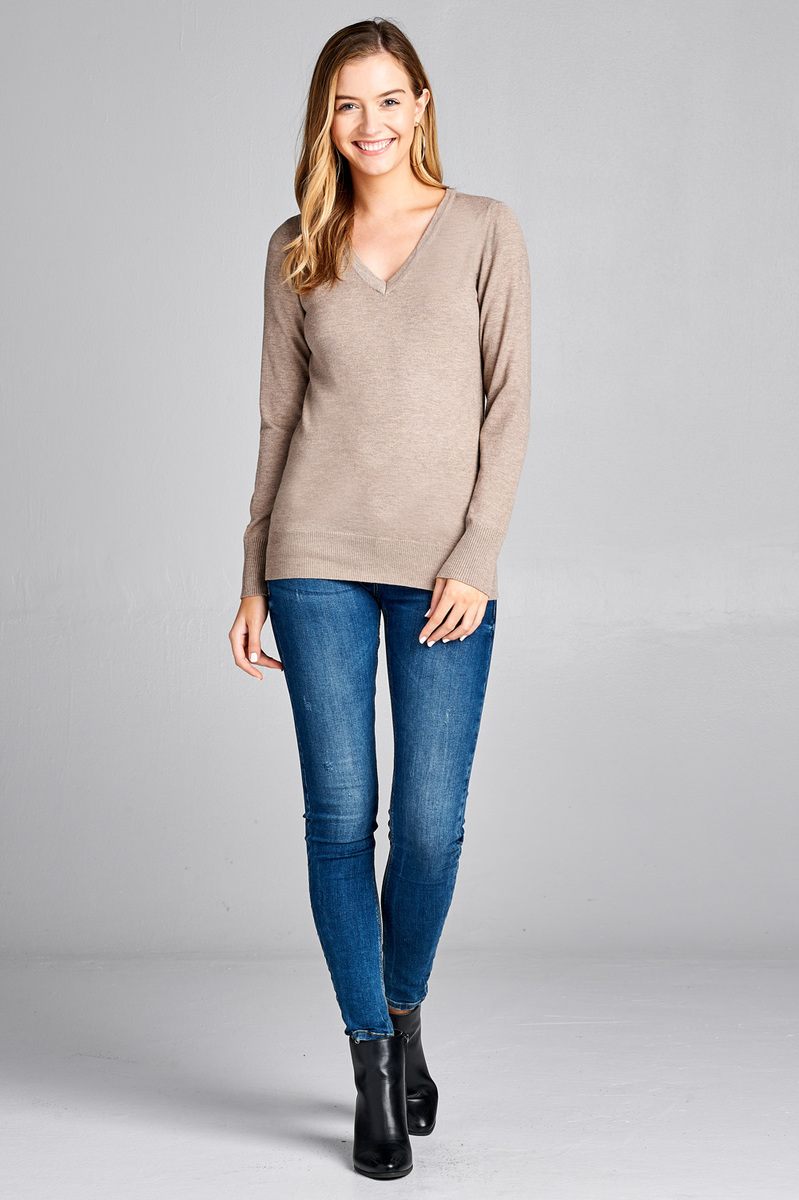 Ladies fashion long sleeve v-neck classic sweater