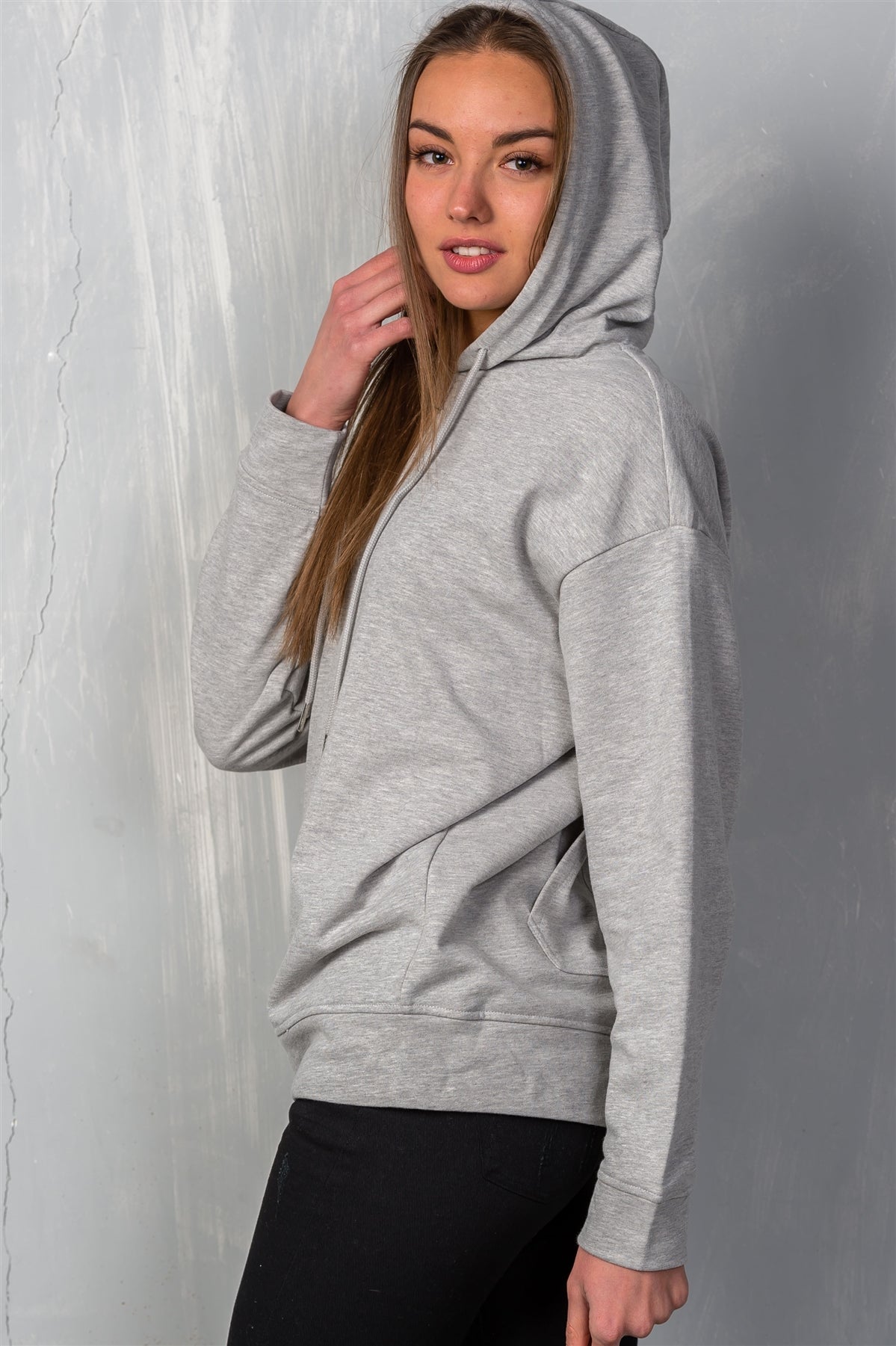 Ladies fashion uneven hem graphic "venice" pullover hoodie