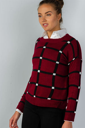 Ladies fashion pullover square print sweater