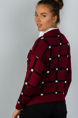 Ladies fashion pullover square print sweater