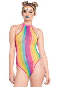 Ladies fashion raindbow striped halter bodysuit