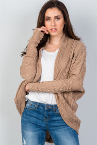 Ladies fashion open front  drop shoulder cable knit cardigan