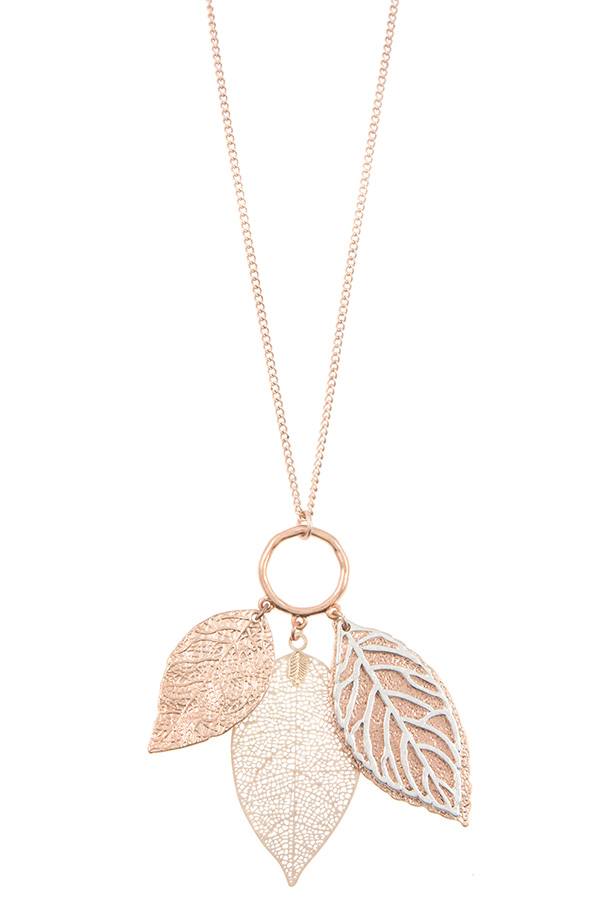 Ladies fashion elongated leaf pendant necklace