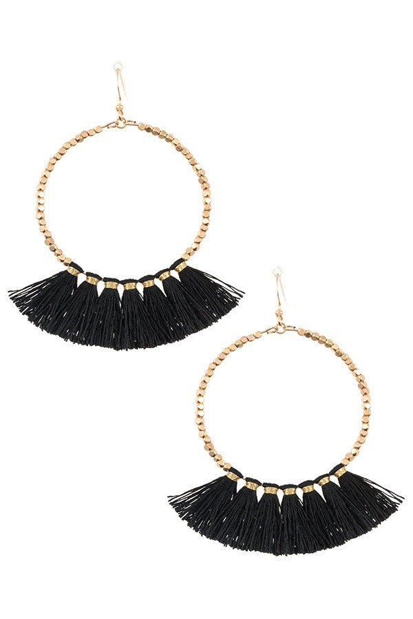 Ladies fashion round tassel link dangle earring