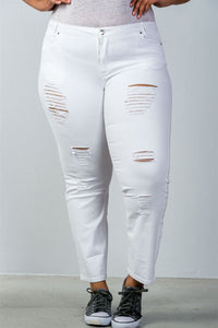 Ladies fashion plus size mid rise distressed jeans