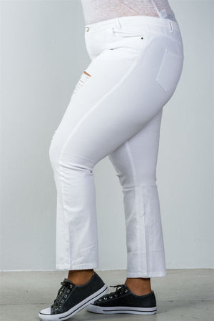 Ladies fashion plus size mid rise distressed jeans