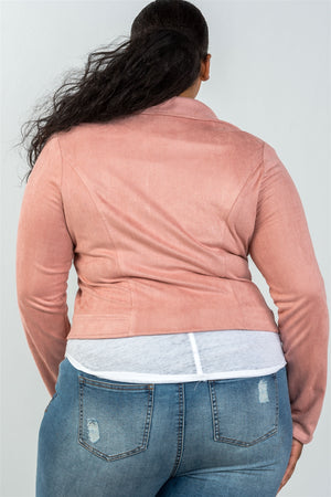 Ladies fashion plus size asymmetric zippered faux suede jacket