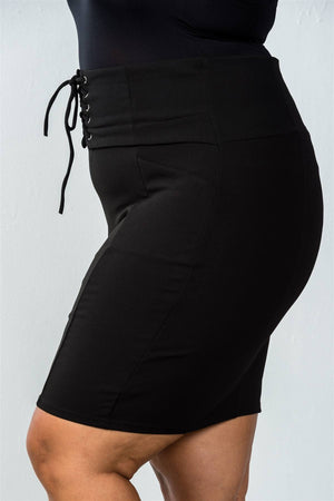 Ladies fashion plus size self tie lace up pencil mini skirt