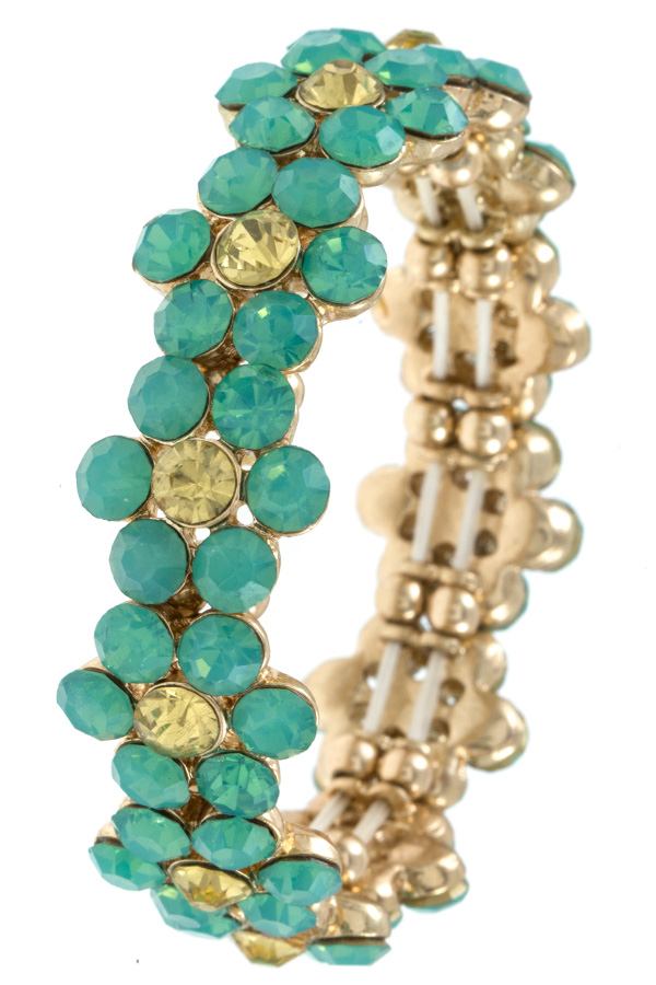 Ladies fashion round crystal gem floral link bracelet