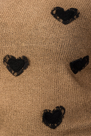Ladies fashion plus size long sleeve mocha textured heart shaped sweater