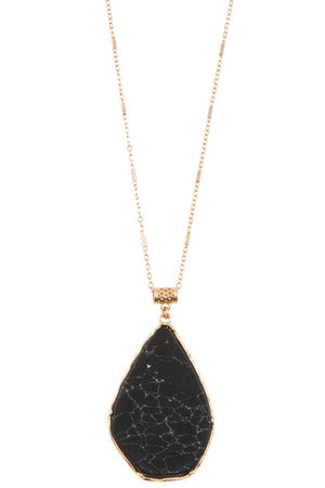Drop framed stone pendant long necklace