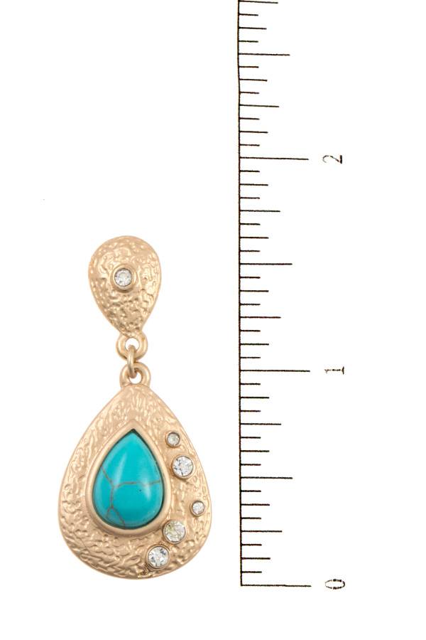 Textured teardrop gem dangle earring