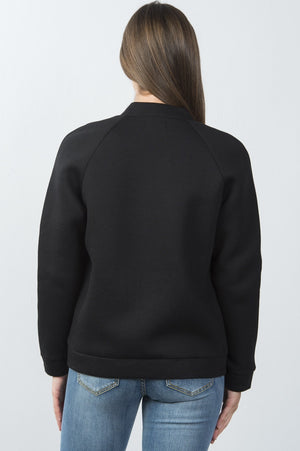 Ladies fashion front zipper closure black side slash pockets jacket
