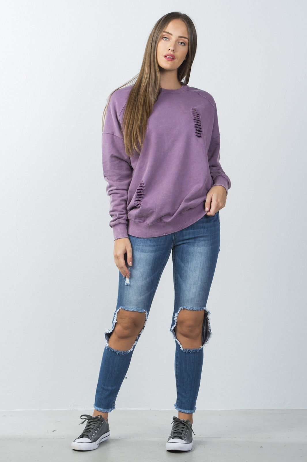 Ladies fashion long sleeves  distressed sweater