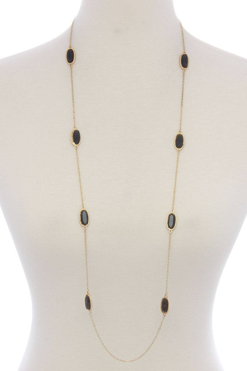 Oval shape stone long necklace
