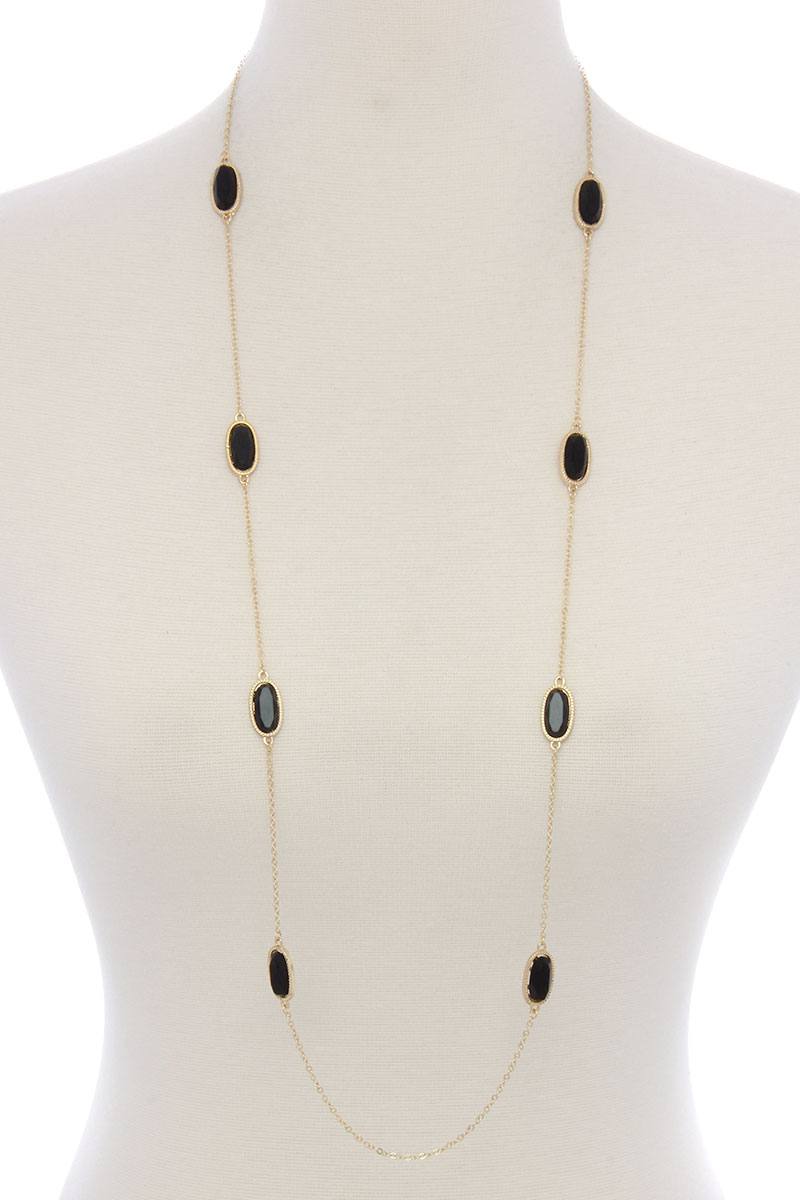 Oval shape stone long necklace