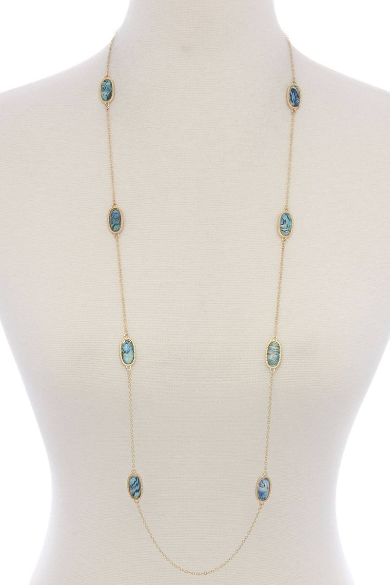 Oval shape stone long necklace