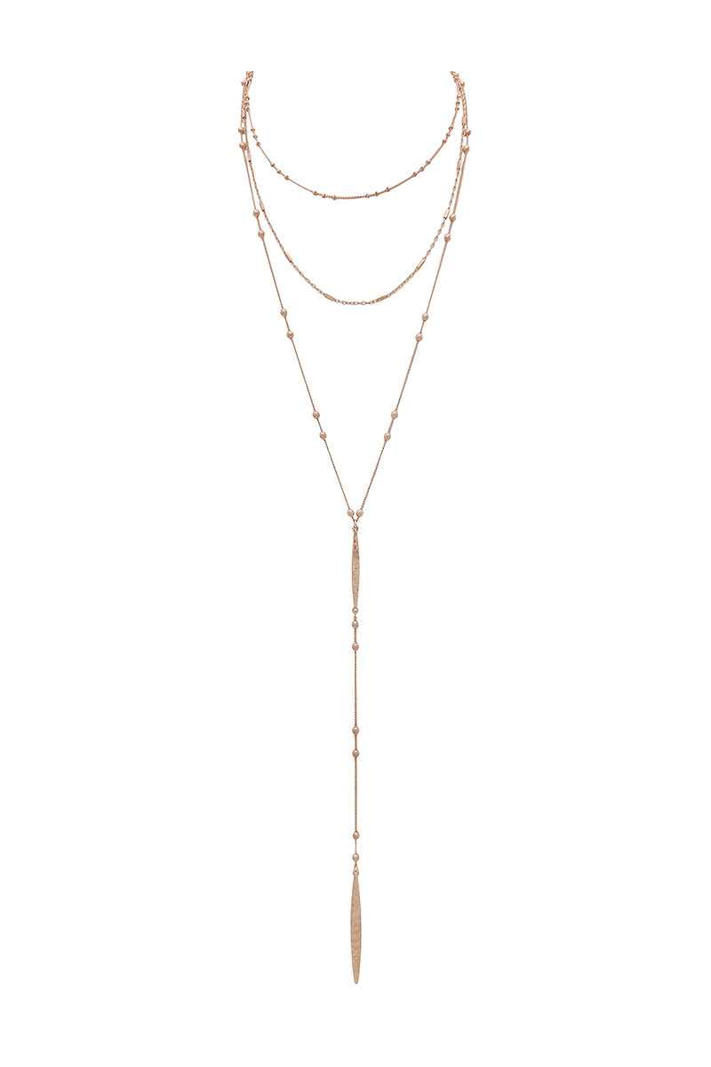 Metal beaded y shape multi layered necklace