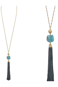Natural stone leather tassel pendant necklace