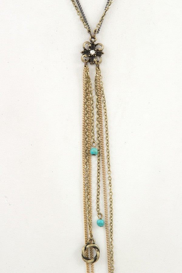 Double chain floral link long necklace set