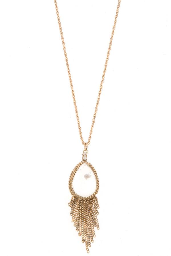 Gem teardrop chain fringe pendant necklace