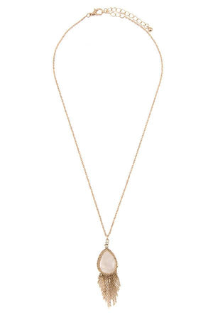 Gem teardrop chain fringe pendant necklace