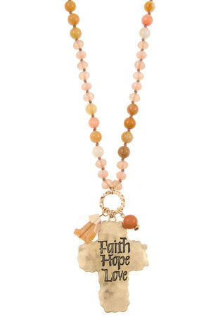 Faith hope love etched cross bead necklace set