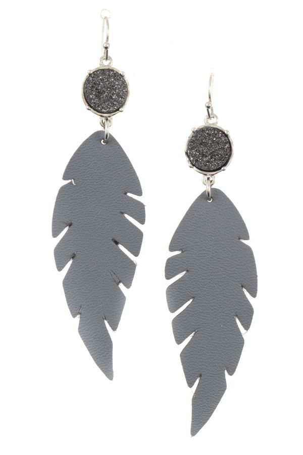 Druzy stone accent feather earring