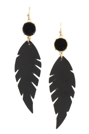 Druzy stone accent feather earring