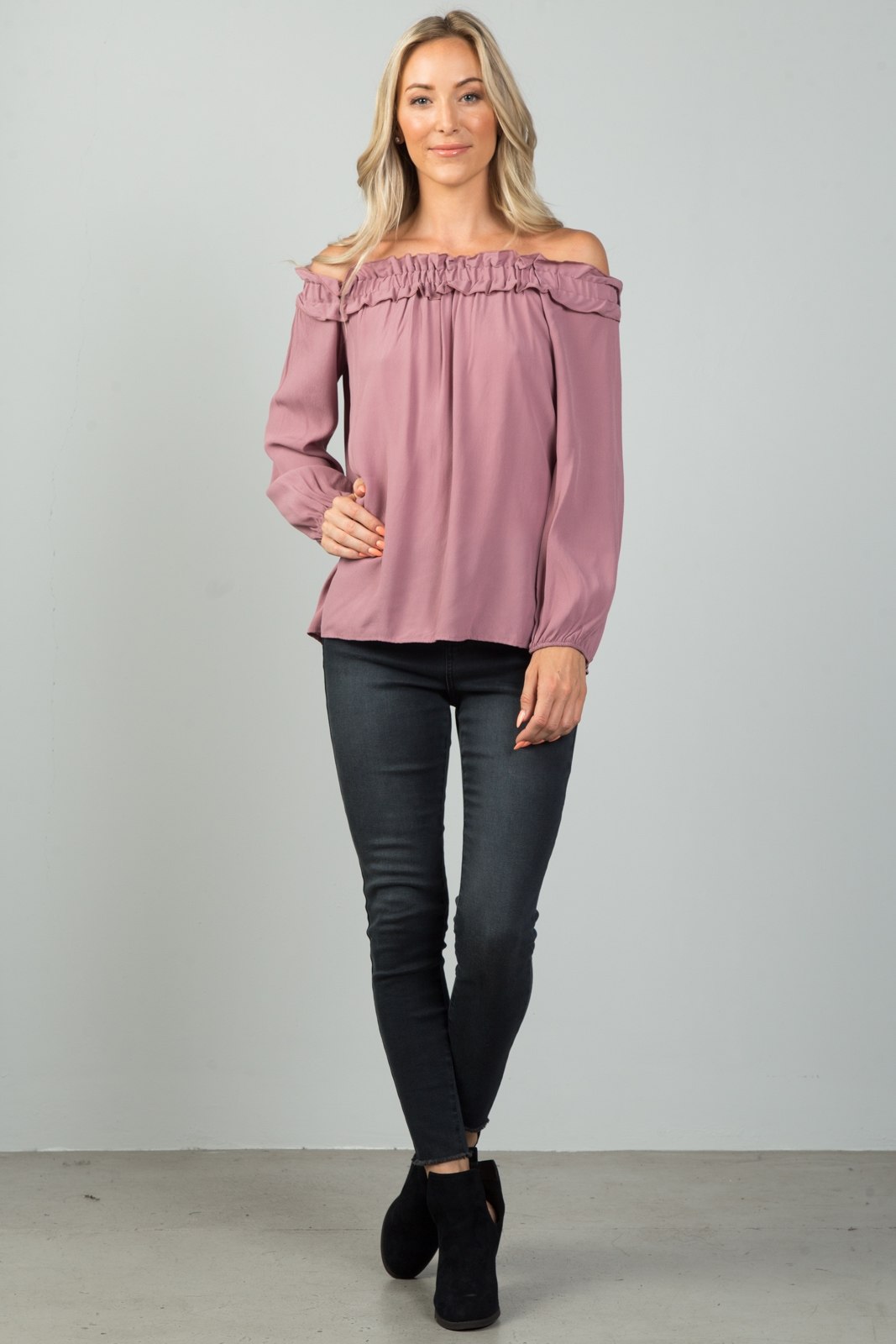 Ladies fashion  off the shoulder frill top