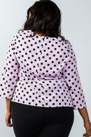 Ladies fashion plus size roll-up sleeve polka dot print top