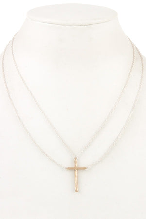 Double chain cross pendant necklace