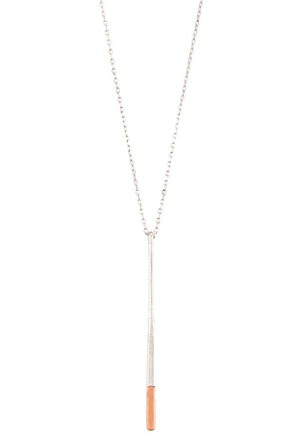 Two tone drop paddle shape bar necklace
