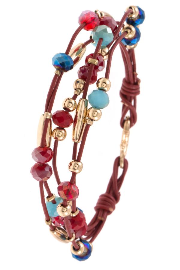 Faux leather multi cord bead bracelet