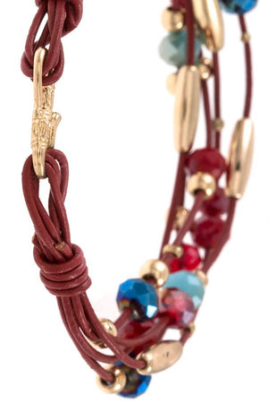 Faux leather multi cord bead bracelet