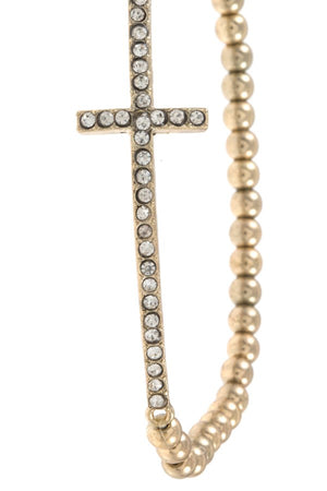 Rhinestone pave beaded cross bracelet