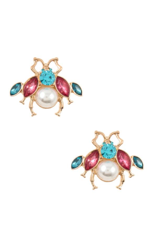 Gemstone pave bee post earring