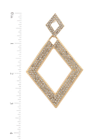 Double rhombus rhinestone shape post drop earring