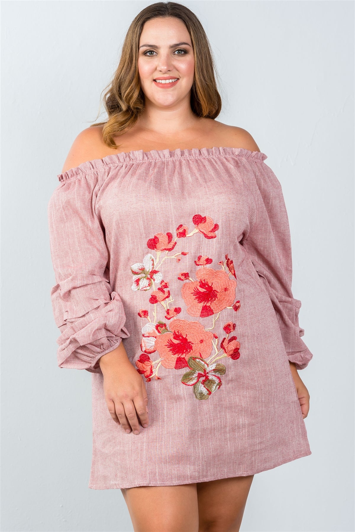 Ladies fashion plus size  puff sleeve off the shoulder dress