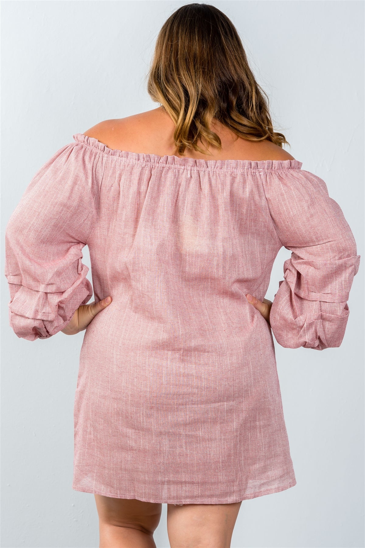 Ladies fashion plus size  puff sleeve off the shoulder dress