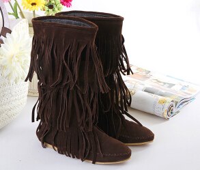 COVOYYAR Hot 3 Layers Fringe Boots 2018 Low Heel Tassel Moccasin Flat Mid-Calf Women Boots Plus