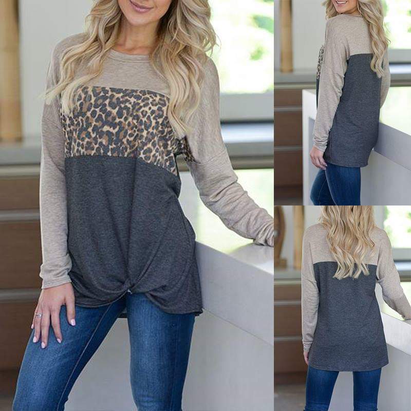 Women Patchwork Pullover Leopard Print Top