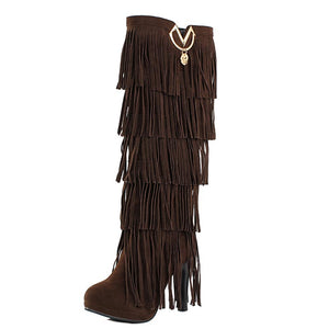 Women Boots High Heels Over The Knee High Fringe Tassels Fashion Long Boots Woman