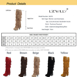 Women Boots High Heels Over The Knee High Fringe Tassels Fashion Long Boots Woman