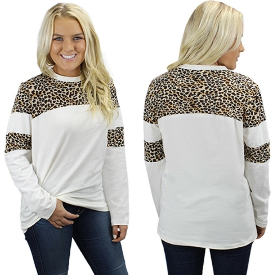 Long Sleeve Leopard Top with Stripe