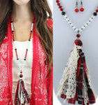 Crystal Beaded Necklace With Fabric Tassel 
Plus earrings